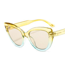 (C3 Yellow-blue frame with champagne lenses) Cat-Eye T-Bar Damen-Sonnenbrille mit Farbverlauf 2018