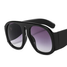 (C1 Black Frame with Double Gray Lenses) Okulary przeciwsłoneczne Ins Large Frame Round dla kobiet w stylu ulicznym, z blokami kolorów, T1770