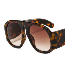 (C3 Leopard Print Frame with Double Tea Lenses) GroĂźe runde Sonnenbrille fĂĽr Damen im Streetstyle-Look mit Farbblockierung (Modell T1770)