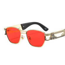 (C5 Gold Frame with Red Lenses) Sonnenbrille mit Löwenkopf-Motiv, Unisex, Retro-Klassiker, Modell 50630