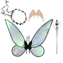 (Black) Kids Fairy Butterfly Wings Set with Magic Wand, Dance Tulle Skirt & Princess Dress for Festival Party
