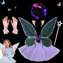 (Purple, 60*48cm) Ali di farfalla d'angelo, orecchie da elfo, principesse, fate, costumi per feste, festival e spettacoli di Halloween.