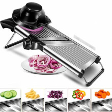 Professional Kitchen Mandolin - Adjustable Multi-Function Stainless Steel Vegetable Mandolin with Foldable Non-Slip Foot