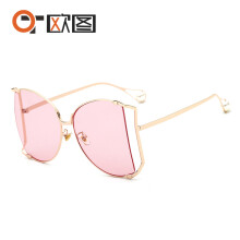 (C8 Gold Frame Pink Lens) Store perlesolbriller for kvinner, skinnende gullfargede hule solbriller i metall