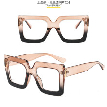 (C51 Gray top black bottom frame with transparent lenses) Unisex tofargede gjennomsiktige firkantede overdimensjonerte solbriller 9012