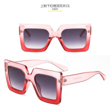 (C6 Pink top red bottom frame with double gray lenses) Unisex 2-farbige transparente quadratische Oversize-Sonnenbrille 9012