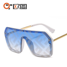 (C14 White Frame Watermark Blue Lens) Unibody-Sonnenbrille mit Buchstabenmotiv 6998 Unisex Personalisierte Modebrille