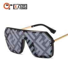 (C10 Black Frame Watermark Gray Lens) Unibody Lens Letter Sunglasses 6998 Unisex Personalized Fashion Shades