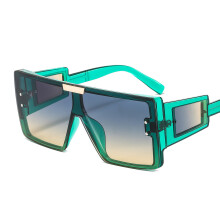 (C9 Green frame with gray-yellow lenses) One-Piece Oversized Sunglasses with Widened Temples & Lenses, Trendy Women's Shades, Model 6955
