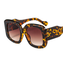 (C3 Leopard Print Frame with Double Tea Lenses) Okulary przeciwsłoneczne z dużą oprawką, grube zauszniki, modne, unisex, uniwersalne, 9410