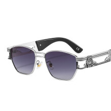 (C3 Silver Frame with Double Gray Lenses) Sonnenbrille mit Löwenkopf-Motiv, Unisex, Retro-Klassiker, Modell 50630