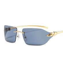 (C1 Gold Frame with Gray Lenses) Occhiali da sole unisex senza montatura con testa di leopardo in metallo, design vintage colorato, stile vintage.