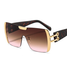 (C3 Leopard print temples with brown-pink lenses) Occhiali da sole unisex oversize con decorazioni in metallo, modello 2083, colorati e di tendenza.