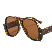 (C3 Leopard Print Frame with Brown Lenses) Retro Hip-Hop Frog Sunglasses 9113, Oversized Oval Shades for Men & Women