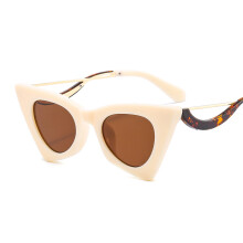 (C5 Off-white frame with brown lenses) Cat-Eye-Sonnenbrille mit schlankmachender Wirkung 2815 – Modische Damen-Sonnenbrille ohne Sehstärke