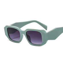 (C3 Light Green Frame with Double Gray Lenses) Square Small Frame Sunglasses 7903 – Angular Facet Design, Women's Hip-Hop Street Style Glasses