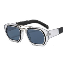 (C2 Transparent Gray Frame with Gray Lens) Męskie okulary przeciwsłoneczne w stylu retro z blokami kolorów Ins Vintage Best-Selling Shades