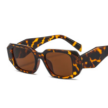(C6 Leopard Print Frame with Brown Lenses) Square Small Frame Sunglasses 7903 – Angular Facet Design, Women's Hip-Hop Street Style Glasses