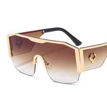 (C5 Gold frame with double brown lenses) ĂśbergroĂźe Sonnenbrille mit Bullen-Totem aus Metall, UV400, Unisex, 17916, Fahrradbrille