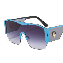 (C4 Blue frame with double gray lenses) ĂśbergroĂźe Sonnenbrille mit Bullen-Totem aus Metall, UV400, Unisex, 17916, Fahrradbrille
