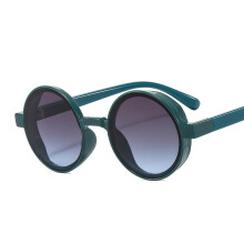 (C5 Green Frame Gray Blue Lens) T2992 Punk Round Frame Custom Motorcycle Rock Shades for Men & Women, Modern Minimalist INS Sports Sunglasses