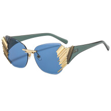(C7 Gold Frame with Blue Lenses) Personlige rammeløse solbriller med kantskår 9138, moderne unisex gatestil allsidige solbriller