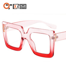 (C53 Pink top red bottom frame with transparent lenses) Unisex tvåfärgade transparenta fyrkantiga överdimensionerade solglasögon 9012