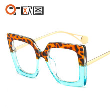 (C17. Upper floral and lower blue frame with clear lenses) Sonnenbrille 1916 Damen Oversized Square Frame Plano Brille