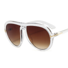 (C8 Transparent frame with gradient tea lenses) T22031 Oversized Frog Sunglasses with T-Shaped Embellishment, Unisex Slimming Retro Trendy Shades
