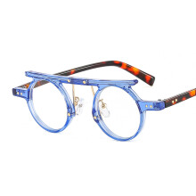 (C10 Transparent Blue Frame with Transparent Lenses) Kleine runde Hip-Hop-Punk-Sonnenbrille, Streetstyle-Persönlichkeitssonnenbrille INS T2996
