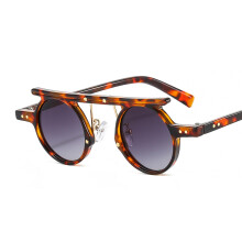 (C6 Leopard Print Frame with Gradient Gray Lenses) Małe okrągłe okulary przeciwsłoneczne hip-hop punk w stylu ulicznym, INS T2996