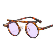 (C4 Leopard Print Frame with Purple Lenses) Kleine runde Hip-Hop-Punk-Sonnenbrille, Streetstyle-Persönlichkeitssonnenbrille INS T2996