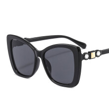(C1 Black Frame with Gray Lenses) Große, taupefarbene Damen-Sonnenbrille mit Blaulichtfilter, diamantbesetzt, glamourös und dekorativ