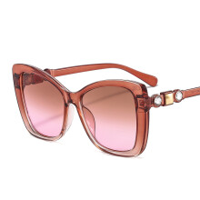 (C6 Gradient Tea Frame with Tea Pink Lenses) Große, taupefarbene Damen-Sonnenbrille mit Blaulichtfilter, diamantbesetzt, glamourös und dekorativ