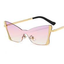 (C6 Gold Frame with Gradient Pink-Yellow Lenses) T22036 Trendige rahmenlose Cat-Eye-Sonnenbrille für Damen mit farbenfrohen Schmetterlings-Gläsern