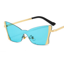 (C4 Gold Frame with Green Lenses) T22036 Trendige rahmenlose Cat-Eye-Sonnenbrille für Damen mit farbenfrohen Schmetterlings-Gläsern