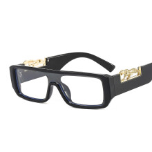 (C9-Black Frame with Transparent Lens) Firkantede innfatninger med slank kant og leopardprint i PC, unisex, trendy retro moderne fargede skjermer 2985