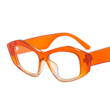 (C13 Orange Frame Transparent Lenses) Unisex-Sonnenbrille mit geometrischem Kantenmuster, kleinem Rahmen, personalisierbar, Plano-Brille M324