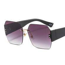 (C1 Black temples with double gray lenses) Elegante, randlose Damen-Sonnenbrille mit farbenfrohem Print und Sonnenschutz 75006