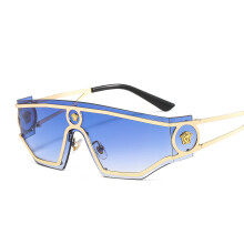 (C6 Gold Frame with Double Blue Lenses) Occhiali da sole in metallo monopezzo Ins Celebrity Runway Rock Unisex