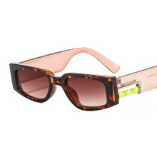 (C4 Leopard Frame Double Brown Lens) Små, trendy unisex-solbriller med influencer-motiv og personlige skjermer, med jevnt dekorerte skjermer