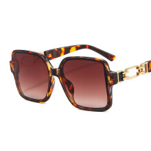 (C4 Leopard print frame with gradient brown lenses) Vintage Square Sunglasses with Lock & Chain Detail, Unisex Retro Shades, INS Trendy Style