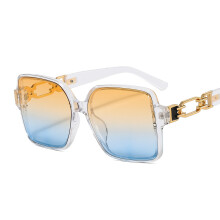 (C7 Transparent frame with yellow-blue lenses) Vintage firkantede solbriller med lås- og kjededetaljer, unisex retro-briller, trendy stil