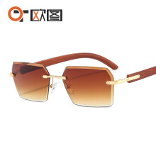 (C3 Gold Frame Double Tea Lenses) CT311 Unisex Rammeløse Fargede Solbriller Liten Innfatning Kjendisstil Stort Merke Samme Look