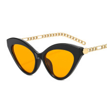 (C7 Black Frame Yellow Lens) Kedjeprydda Cat Eye-solglasögon för kvinnor | Personlig kändisstil 3201