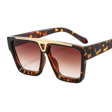 (C9 Leopard Print Frame with Double Tea Lenses) 6005 Unisex Quadratische Sonnenbrille mit farbigem Muster Retro Glam Sonnenbrille