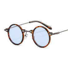 (C7 Leopard Print Frame with Blue Lens) Vintage Steampunk runde Hip-Hop-Sonnenbrille nach MaĂź fĂĽr Trendsetter