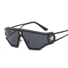(C1 Black Frame with Gray Lenses) Occhiali da sole in metallo monopezzo Ins Celebrity Runway Rock Unisex
