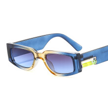 (C6 Blue Brown Frame with Gray Blue Lenses) Small Frame Trendy Unisex Street Style Influencer Personalized Sunglasses with Level Decorated Shades