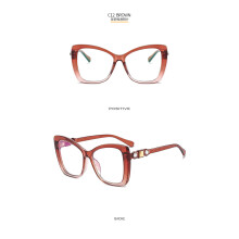 (C12 Gradient Tea Frame with Transparent Lenses) Große, taupefarbene Damen-Sonnenbrille mit Blaulichtfilter, diamantbesetzt, glamourös und dekorativ